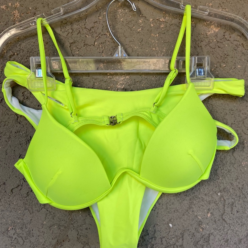 Shein Neon Lime cut out push up bikini swimsuit
